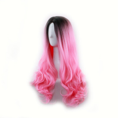 

Gobestart 70CM Sexy Gradient Blonde Party Wigs Long Curly Hair Mixed Colors Synthetic Wig