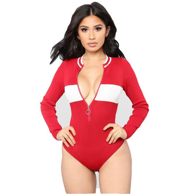 

Autumn&Winter New Rompers Sexy Zipper Patchwork Colors Slim Long-sleeved Jumpsuit