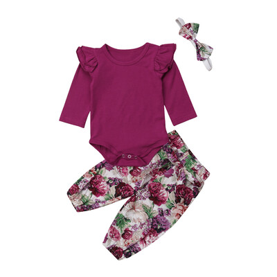 

Cute Newborn Baby Girls Tops Romper Floral Pants Outfits Set Clothes