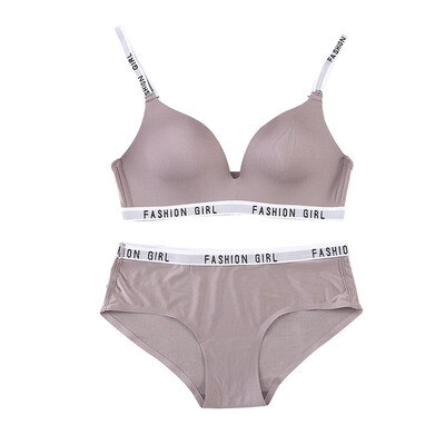 

Glossy Ladies Push Up Padded Bras Briefs Sets Women Letter Straps Bras Elastic Waist Panties Suits