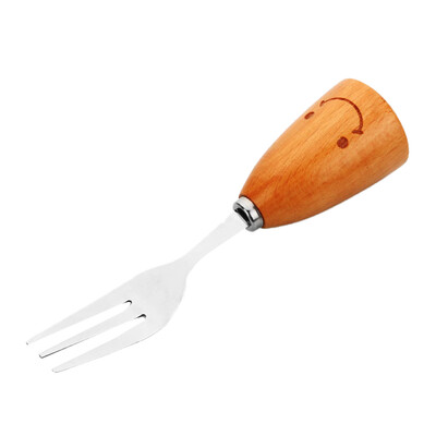 

Kitchen Tool Tableware Thick Stainless Steel Smile Face Children Dessert Cake Tools Fruit Fork Wooden Handle Forks