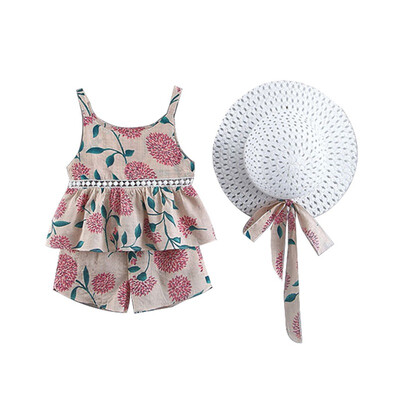 

Baby Girl Clothes Set 0-3t Casual Summer TopShortsCap Cotton Print Floral Infant Girl Clothes Suit