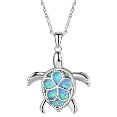 

Women Fashion Silver 925 Opal Necklace Butterfly Mermaid Tail Necklace Sea Turtle Cross Pendant Life Tree Necklace