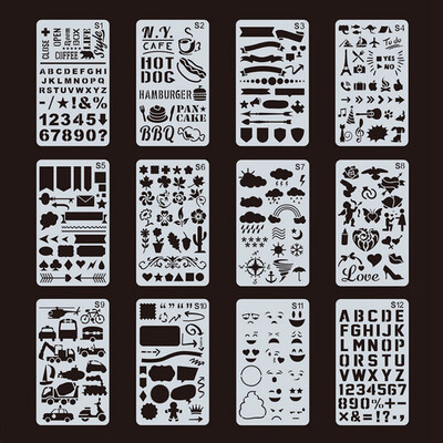 

24pcsset Mixed Pattern Cutout Print Templates Kit Plastic Planner Stencils Journal Account Template For Crafts Diary Notebook