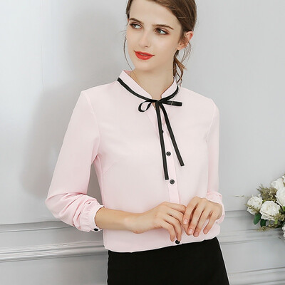 

Office Ladies Blouse Fashion Long Sleeve Blouses Shirt Bow Slim Female Lace up Shirt Tunic Casual Tops Spring Autumn Blusas T8