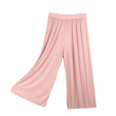 

Women Casual Loose High Waist Capris Wide Leg Pants Pleated Ankle-Length Loose Ladies Pants Summer Solid Color Chiffon Pants