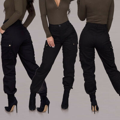 

Women Pencil High Waist Skinny Belt Casual Trousers Straight Cargo Pants
