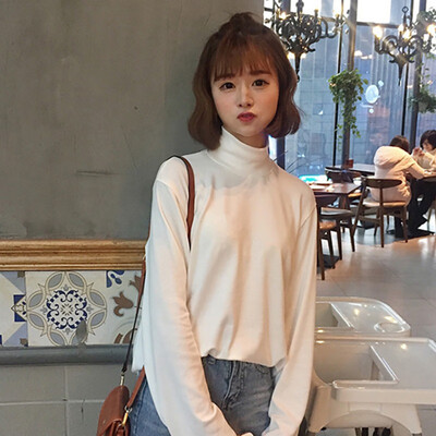 

Women Thin Tops Autumn Winter Fashion Long Sleeve Solid Half Turtleneck Loose Pullovers Tops