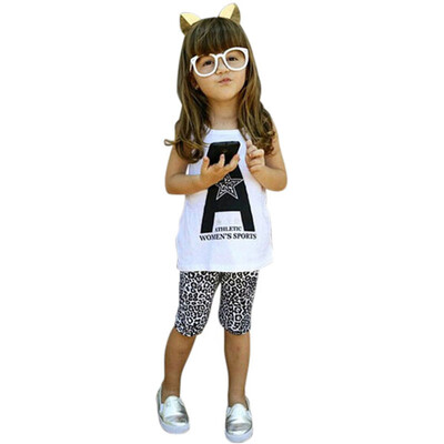 

Children Baby Girls Pullover Print Star VestLeopard Pants Fashion Casual Sets