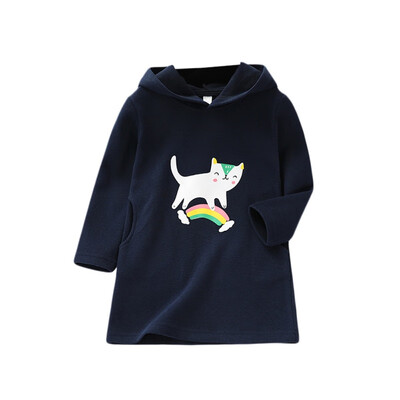 

Children Clothing Autumn Toddler Kids Baby Girls Cotton Cartoon Cat Print Cute Sweater Long Sleeves Casual Hat Collar Sweet Tops