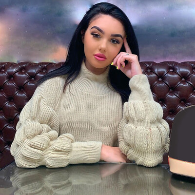 

Gobestart Women TurtleNeck Solid Color Lantern Long Sleeve Knitted Casual Sweaters