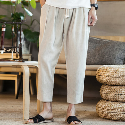 

Gobestart Mens New Style Fashion Flax Retro Trousers Large Individualized Printed Trouser