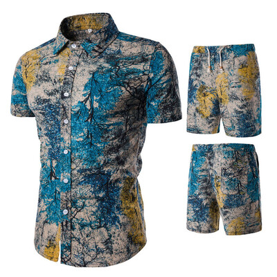 

Toponeto Summer New Comfortable Fashion Short Sleeve And Short Pants Printing Mens Suit