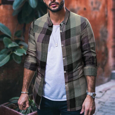 

Tailored Fashion Mens Long Sleeve Casual Fit Slim Plaid Shirt Blouse Printed Top