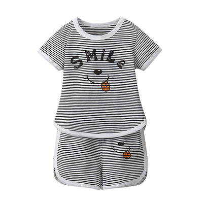 

Summer Sport Set Clothing for Boys Adorable Stripe Letter Print Short Sleeve T-Shirt Blouse Shorts Casual Sportswear