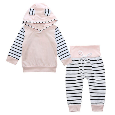 

Baby Girl Sets Clothes Spring Toddler Kids Striped Long-Sleeved Hooded Cartoon 2PCS Kids Suit Children Girls Clothing Set