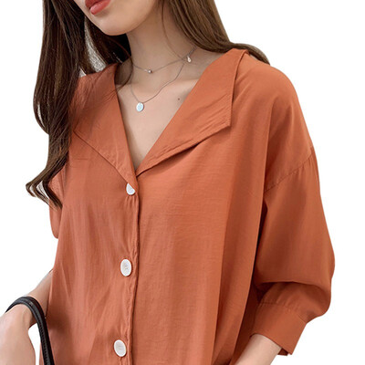 

Summer Fashion Solid Womens Tops&Blouses Blusa Women Buttons V Neck Long Sleeve Blouse Shirt Loose Casual Tops 2019 New