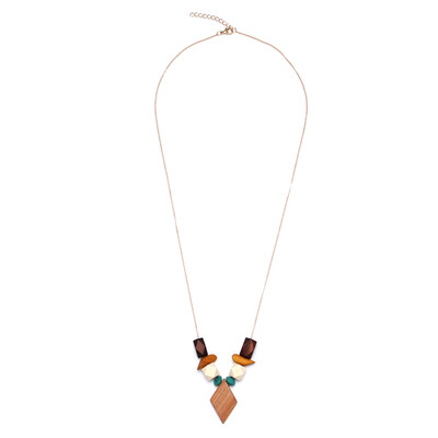 

New Design Multicolor Geometric Wood Pendant Necklace For Women Bohemia Vintage Snake Chain Necklaces Bijoux