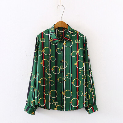 

New Elegant Women Blouse Fashion Patchwork Color Stripe Printed Tops&Blouses Female Long Sleeve Shirt