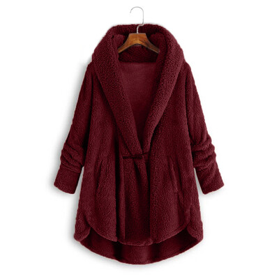 

Toponeto Women Plus Size Button Plush Tops Hooded Loose Cardigan Wool Coat Winter Jacket