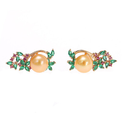 

Natural Pearl Flower Stud Earrings For Women Crystal Anniversary Party Earring