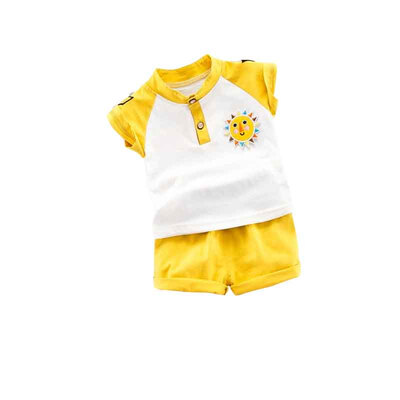 

2PCSSET Summer Baby Boys Casual Epaulette Short Sleeve Cotton Shirt Tops O-neck Blouse T-shirtShorts Set Outfits Sets