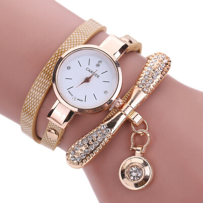 

New Fashion Bracelet Watches Shiny Leather Rhinestone Watch With Pendant Women Accessories