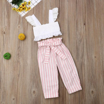

Cute Toddler Baby Girls Kids Outfits Clothes Strap TopsLong Pants trousers Sets