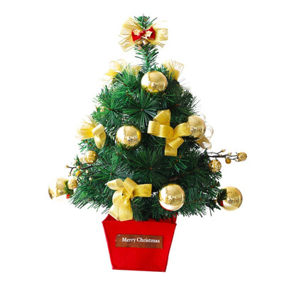 

45CM Tall Artificial Christmas Tree Tabletop Mini Ribbon Bow Plastic Ball Ornaments Decorations For Home Office