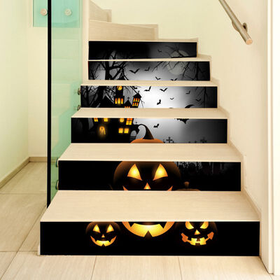 

3D Simulation Stair Sticker 6pcs Halloween Castle Pumpkin Pattern Stair Sticker DIY Home Decoration