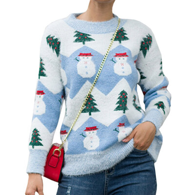 

goldstrings Womens Cute Christmas Tree Christmas Snowman Graphic Pullover Sweater Colorblock Crew Neck Long Sleeve Sweatshirt