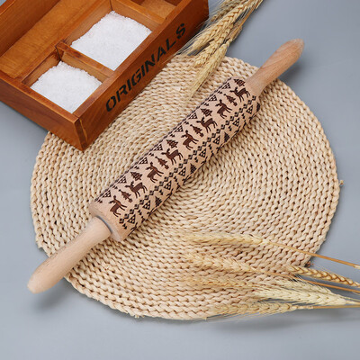 

Tailored Wood Rolling Pin Engraved Carved Embossed Kitchen Christmas Rolling Pin Tool