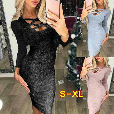 

Fashion Womens Long Sleeve Wrap Dress Slim Party Casual Bandage Short Bodycon