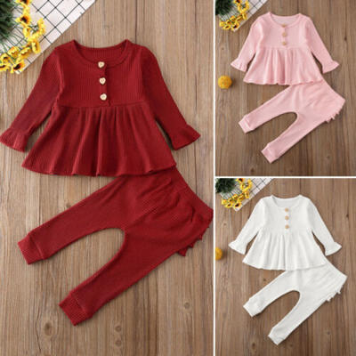 

AU Infant Kids Baby Girl Clothes Knitted Tops DressRuffle Leggings Pants Outfit