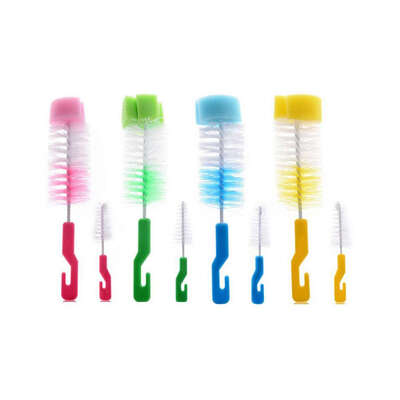 

Soft Baby Feeding Bottle Nipple Sponge Bristle Cleaning Brush Set with Long Handle Color Random