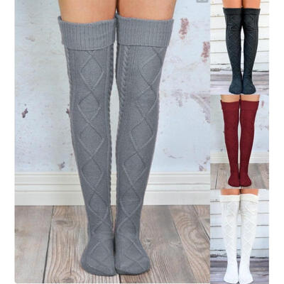 

Fashion Women Winter Warm Crochet Knit Thigh High Long Stockings Over Knee Girls Socks