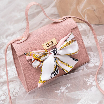

New Fashion Simple Silk Band Bow Lock Small Square Bag Shoulder Messenger Bag For Girls Woman 5 Colors
