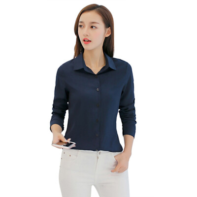 

Korean Style Blouses Long-sleeved Casual Chiffon Womens Shirt Wild Slim Blouse 4 Colors