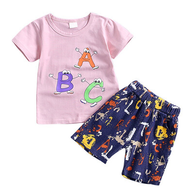 

Kids Boys Short Sleeve Cartoon Letter Print Tops T-ShirtsShorts Casual Outfits Sets for Summer