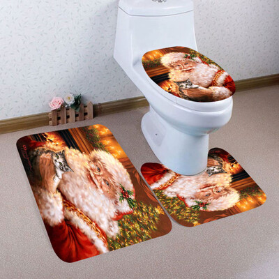 

〖Follure〗3PCS Christmas Bathroom Non-Slip Pedestal Rug Lid Toilet Cover Bath Mat Set