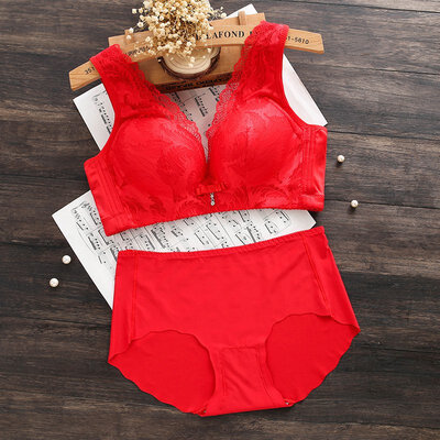 

Vintage Women Bra Set Sey Summer Lace Bra Underwear Set Lace Gathering Bra Ice Silk Briefs Set