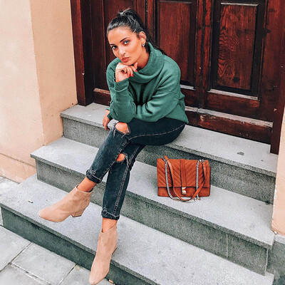 

New Autumn Winter Turtleneck Sweater Women Long Sleeve Warm Knitted Pullover Pull Femme Button Jumper Female Loose Knit Top