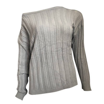 

Autumn Winter Sweater Solid Color Striped Loose Long-sleeved Knitted Off Shoulder Sweater Streetwear