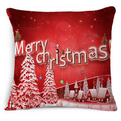 

Merry Christmas Santa Claus Snowflake Cotton Linen Pillows Cover Pillowcases Throw Pillows Sofa Home Decor 45Cm X 45Cm
