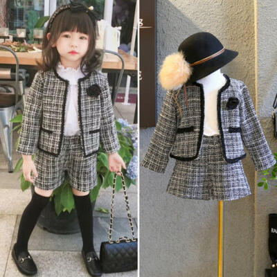 

US Toddler Baby Girls Winter Clothes Plaid Coat TopsShorts Pants Formal Outfits