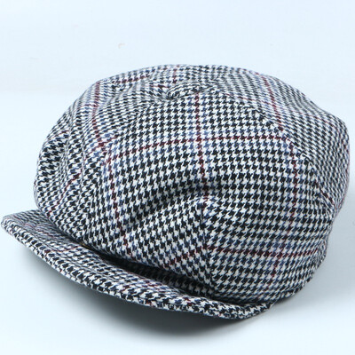 

Korean version of autumn&winter hat womens new hundred-set plaid flat-top hat British painter hat bud hat winter navy hat