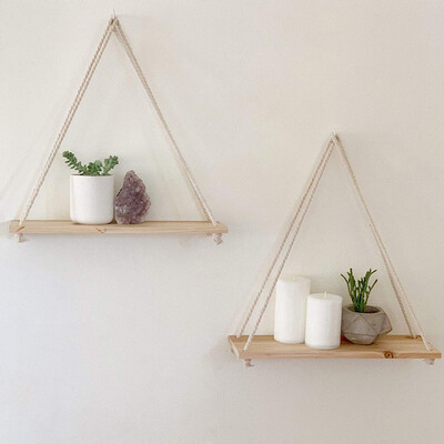 

Hanging Wooden Plant Shelf Small household parts Storage Rack Wall Rope Hanging Shelf Bedroom Living Room Office Decoration