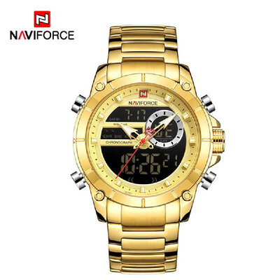 

Naviforce Men Quartz Watch Dual Core Stainless Steel Band Fashion Multifunction Wristwatch 3ATM Alarm Outpout Hourly Chime Snooze
