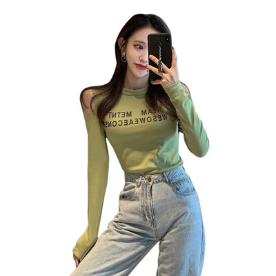 

Fashion Letter Printing Tshirt Women Sexy Off Shoulder Tops Female Ladies Casual O-neck Long Sleeve T-shirt camisas mujer