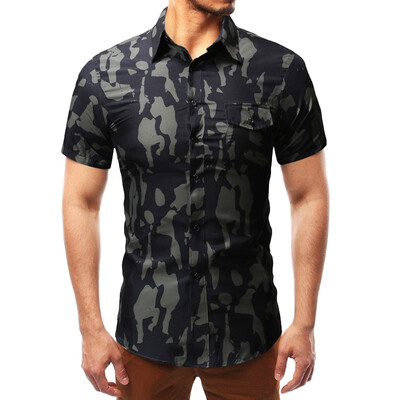 

Tailored Fashion Mens Button Personality Camouflag Short Sleeve T-Shirt Blouse Tops